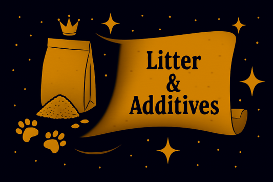 Luxury cat throne room accessories featuring cat litter and additives for a regal pet setup