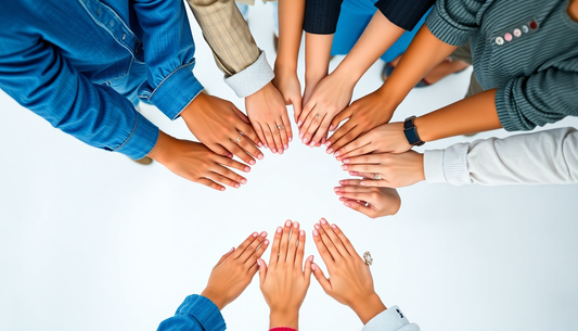Diverse hands forming a circle, symbolizing The Power of Community and Connection among individuals.