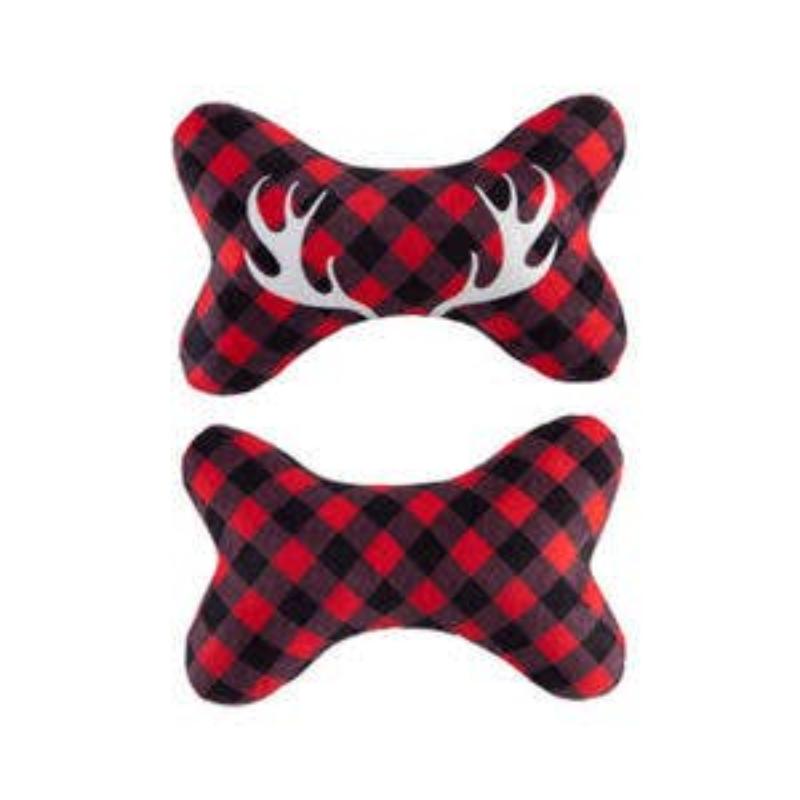 Red Buffalo Check with Antlers Plush Squeaker Holiday Bone Dog Toy