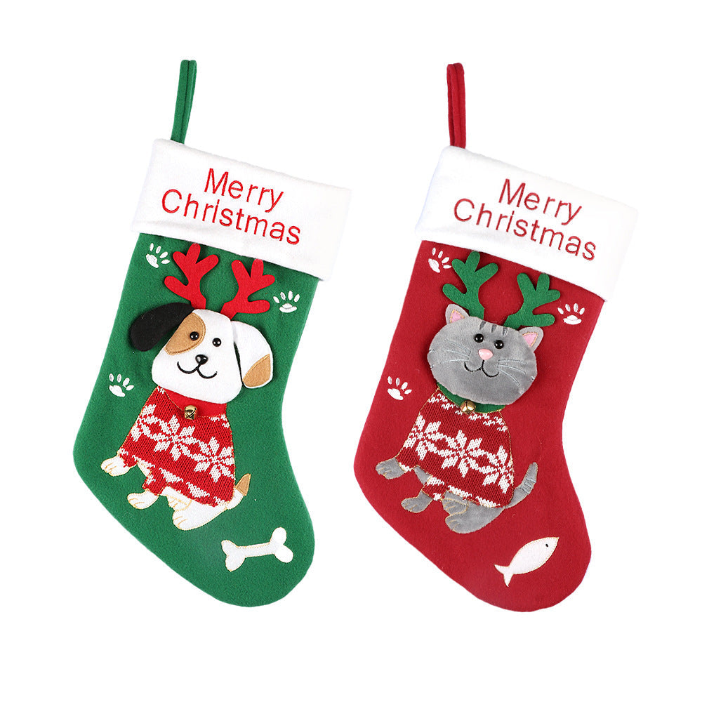 Cute Cat and Dog Christmas Socks Cartoon Christmas Socks Gift Bag Christmas Decorative Socks Christmas Tree Pendant - Purrfect Pet Kingdom
