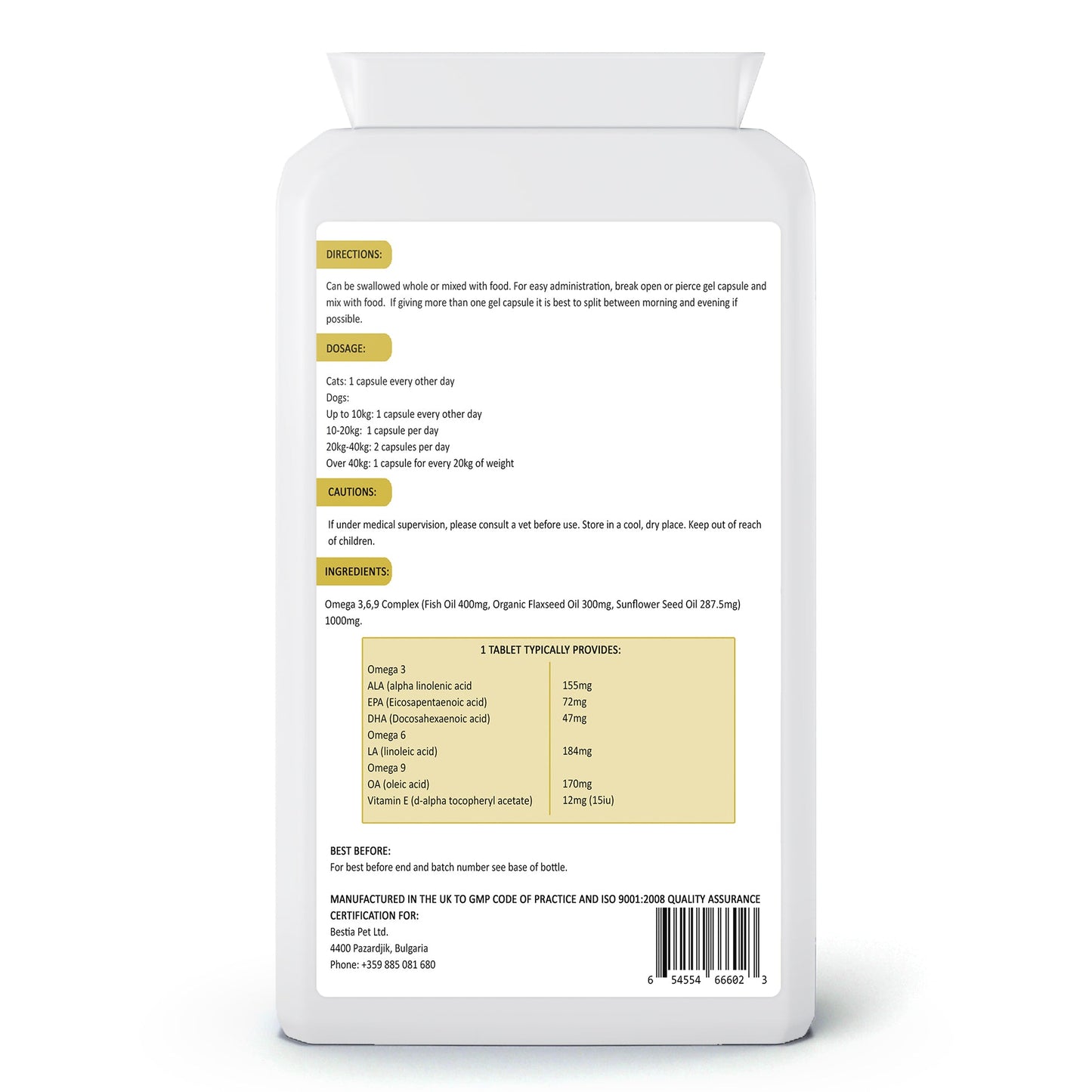 Fish Oil-Bestia Dog Sport Omega 369 Skin & Joint Health