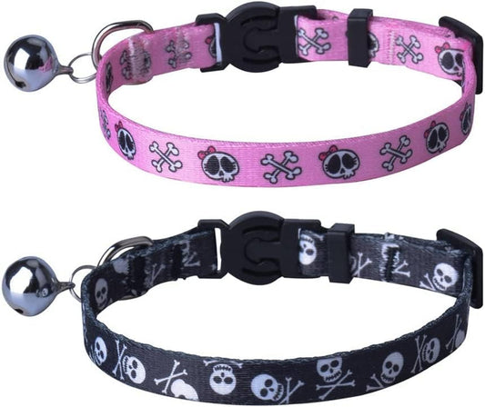 Cute & Stylish Breakaway Cat Collars! ๐พ๐ 2-pack in Pink & Black Skull Design, Perfect for Your Fashionable Feline! ๐๐ฑ