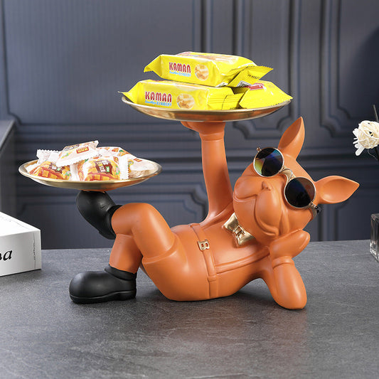 Creative Wealth Dog Ornament Entrance Key Storage Tray Desktop Candy Plate Home Decoration