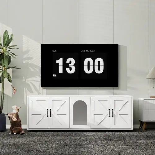 Modern Cat Litter Box Furniture With Double Room, Wooden Cat Litter Box Furniture With Cat Door - Ameraeon