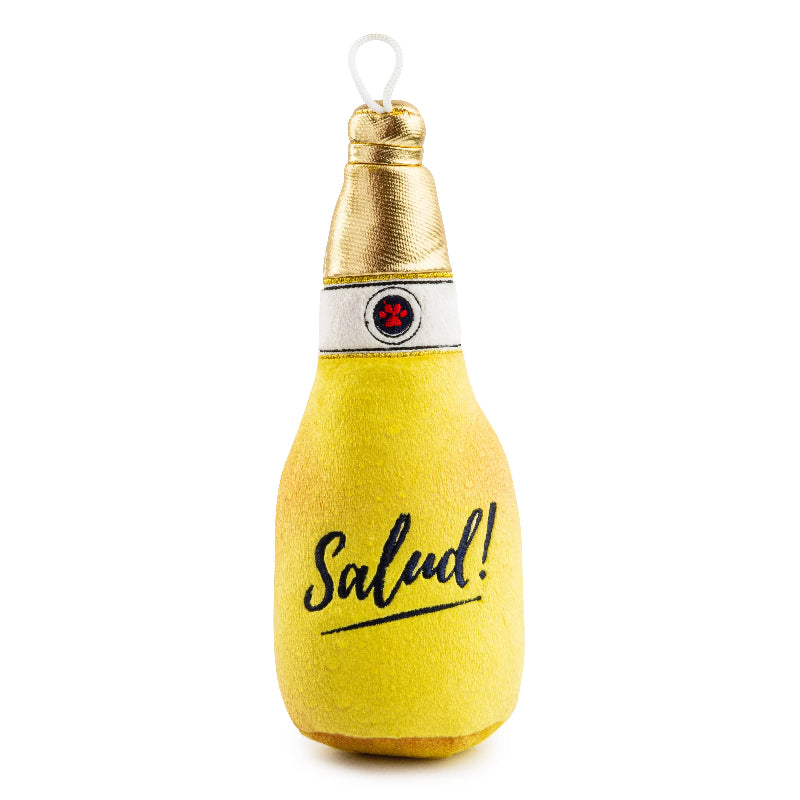 Muttdelo Beer Bottle Yellow Plush Dog Toy
