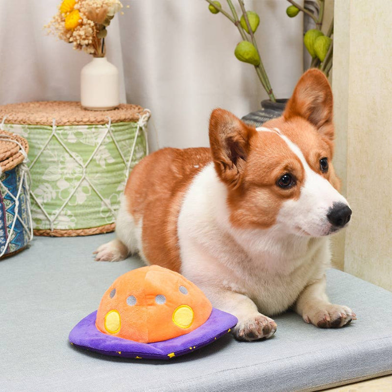 Space Paws Purple Orange Flip the UFO Plush Dog Toy