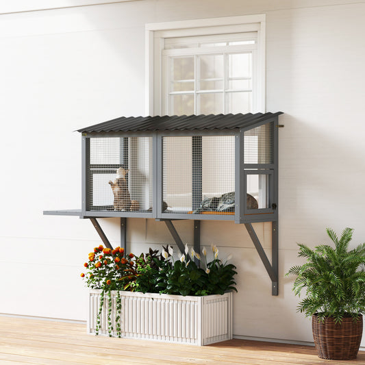 Wooden Outdoor Catio - Window Perch with Jumping Platform