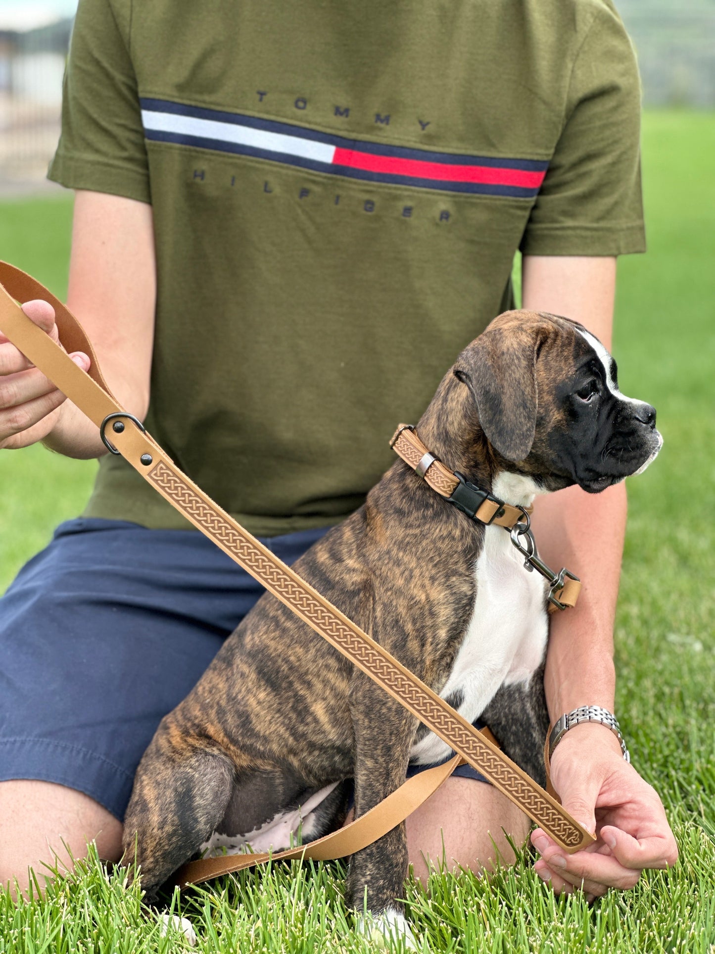 Dog Collar Celtic Sport Khaki Leather Leash for Daily Use - detail product image for dog collar