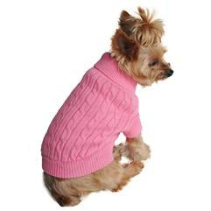 Combed 100% Cotton Cable Knit Dog Sweater - Candy Pink