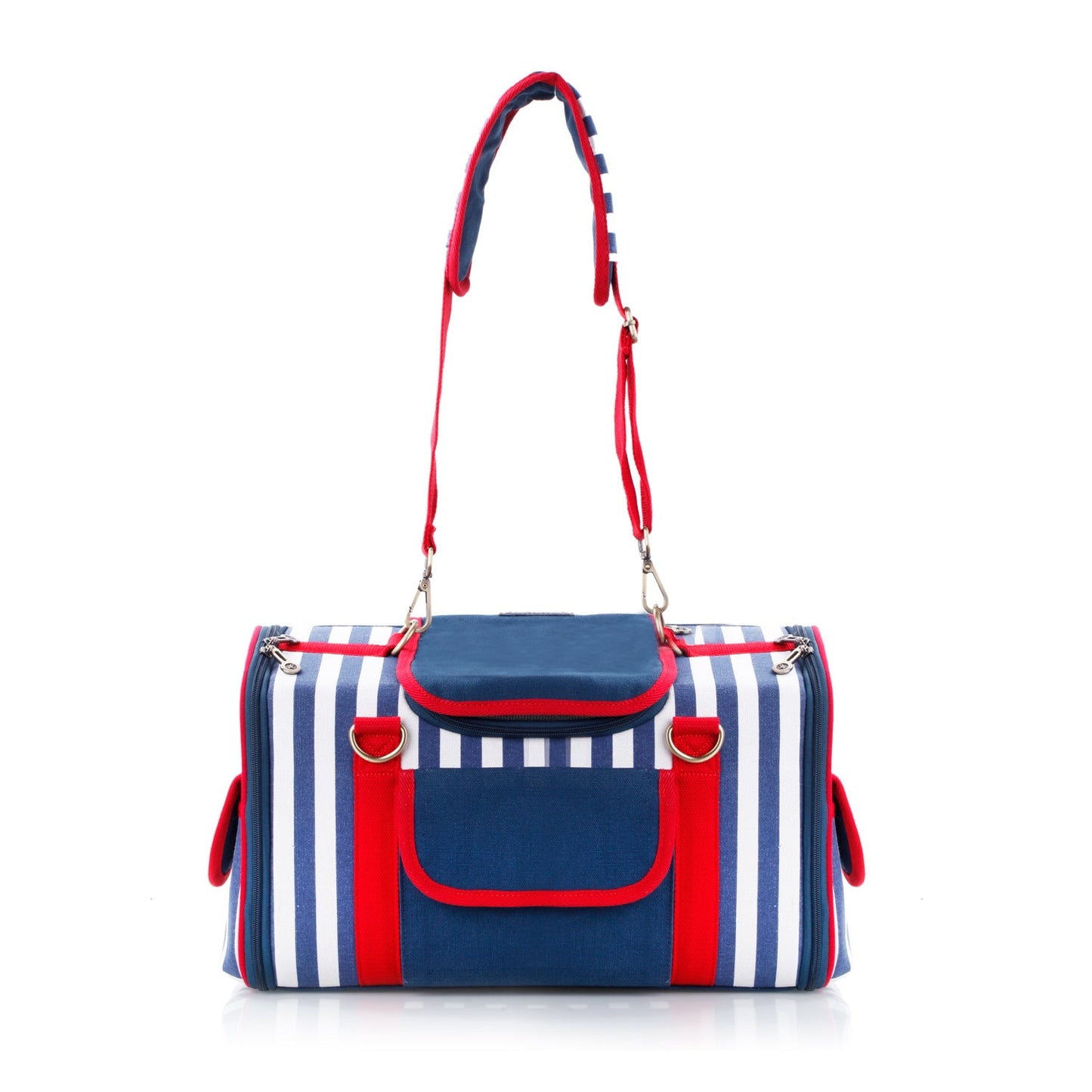 Striped Pet Carrier Bag Canvas Travel Tote with Breathable Mesh - Purrfect Pet Kingdom