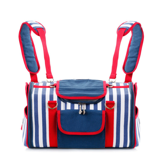 Striped Pet Carrier Bag Canvas Travel Tote with Breathable Mesh - Purrfect Pet Kingdom