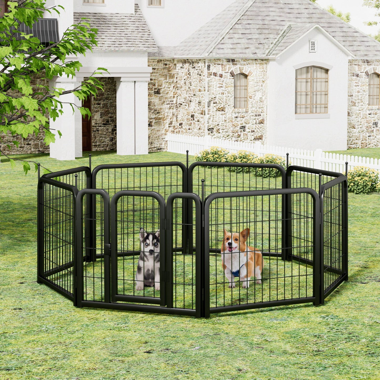 8-panel dog fence, 24 inch small dog pet fence, portable indoor pet game fence. Black, 22.2 inches wide x 23.6 inches high. - Purrfect Pet Kingdom