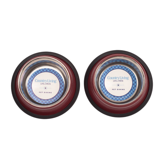 Country Living Set of 2 Ribbed Non-Slip Pet Bowls â Merlot Red - Purrfect Pet Kingdom