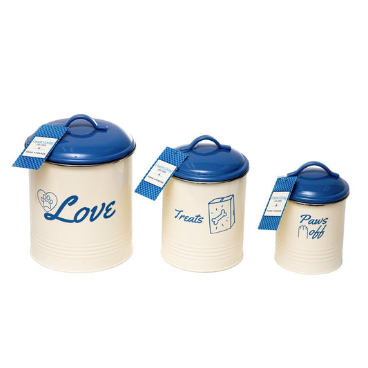 Country Living Set of 3 Pet Treat Canisters, Dog Treat Storage – French Blue Lid - Purrfect Pet Kingdom