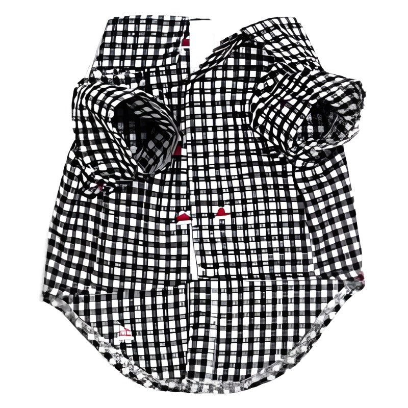 Check Black & White Holiday Santa Hats Collared Dog Shirt