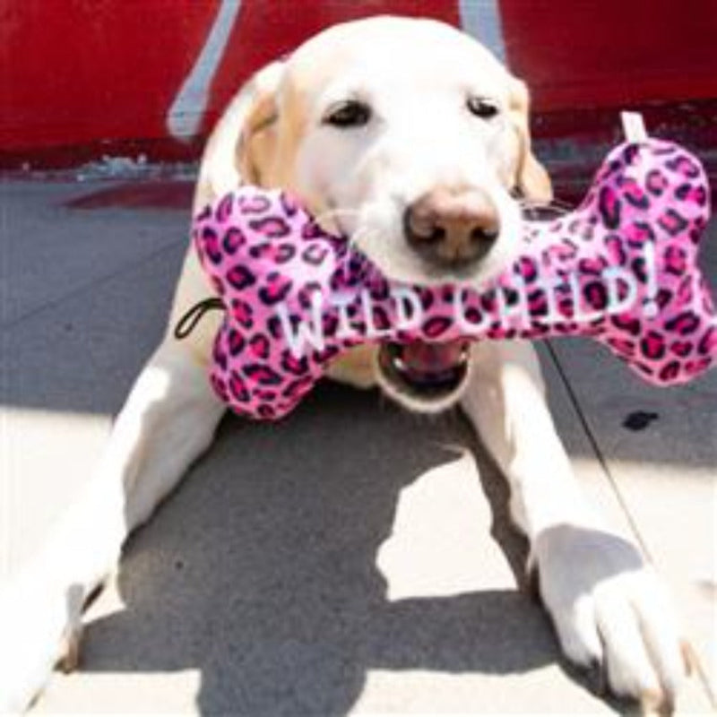 Wild Child Cheetah Pink Bone Plush Dog Toy