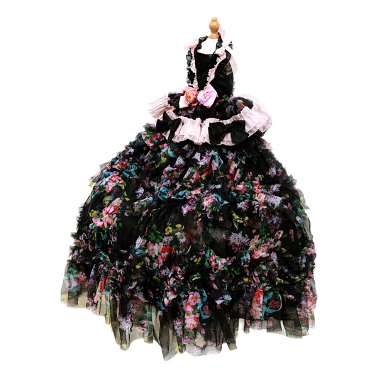 Luxury Floral Dog Dress with Ruffled Skirt & Pink Bow - Purrfect Pet Kingdom