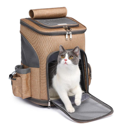 Pet Carrier-Portable Folding Trolley Backpack for Travel