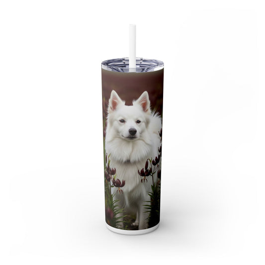 American Eskimo Dog Skinny Tumbler with Straw, 20oz
