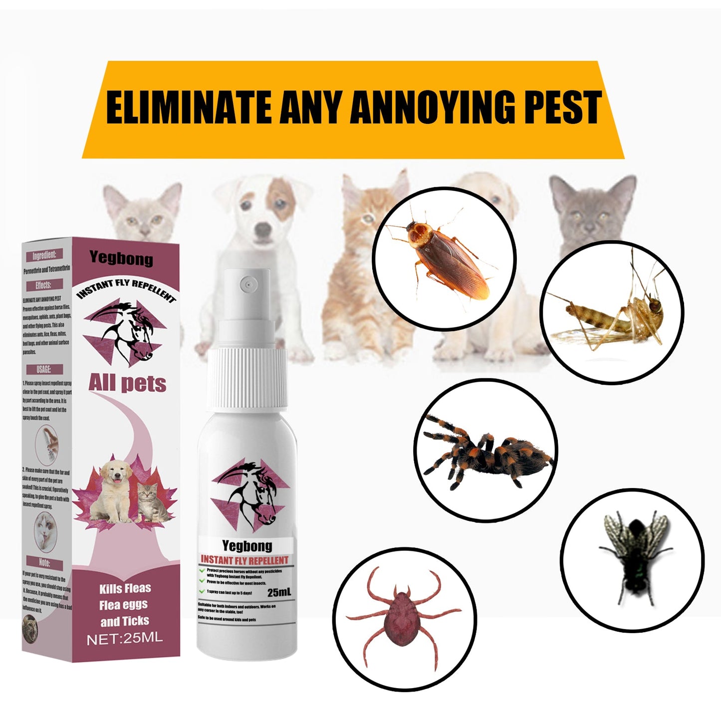 Pet Repellent, Flea Removal For Cats And Dogs External Tick And Tick Anti-Itch Spray For Cats And Dogs