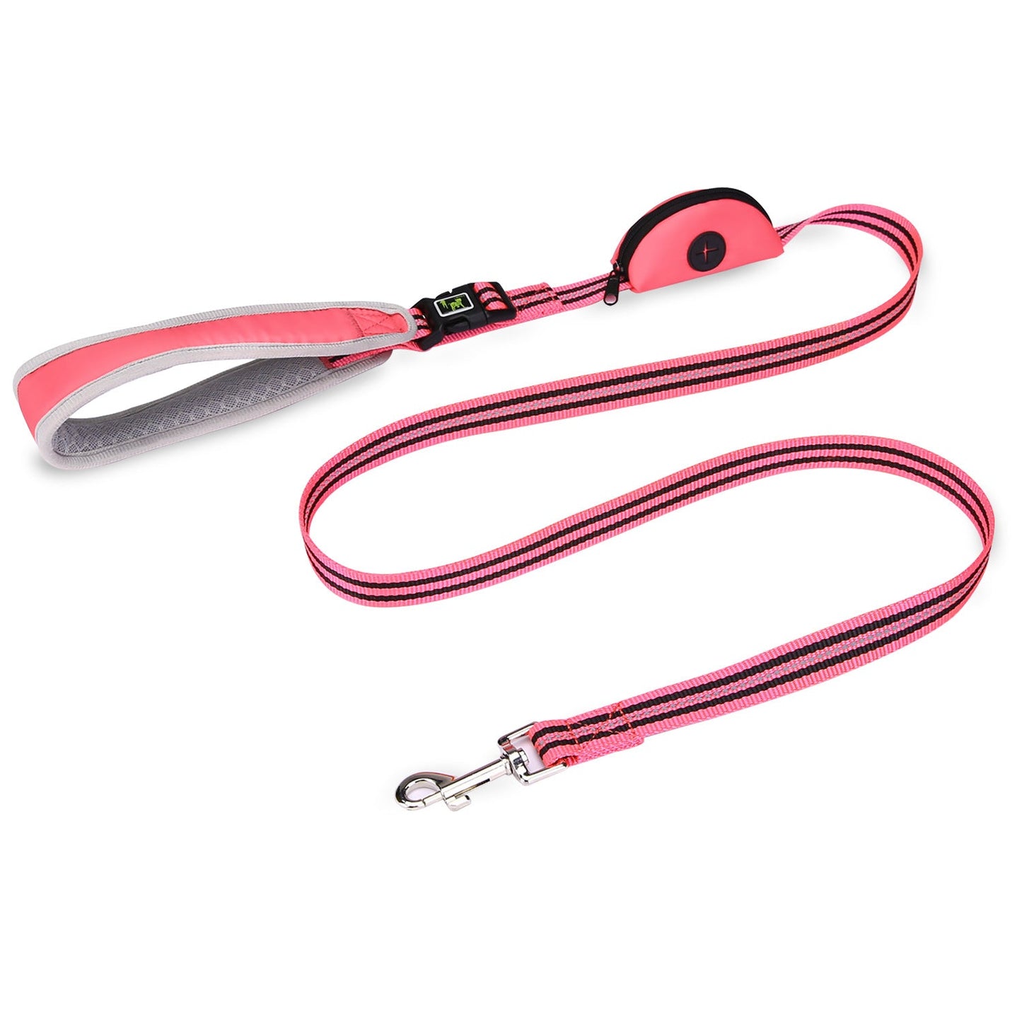 Nylon Dog Leash-Double Padded Handles with Poop Bag Holder