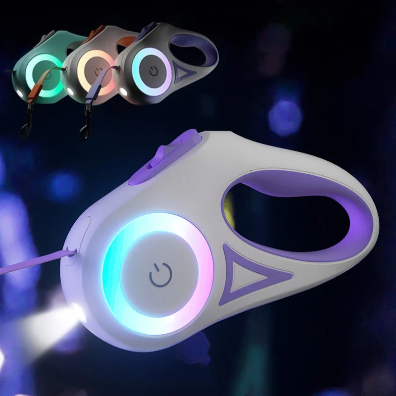 2025 LED Retractable Leash with light for Puppies Small Medium 2 dogs Cats Pet Harness straps collar Accessories 3m 5m Roulette