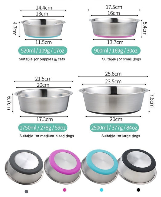Silicone Pet Bowl Stainless Steel Dog Bowl Dog Food Bowl