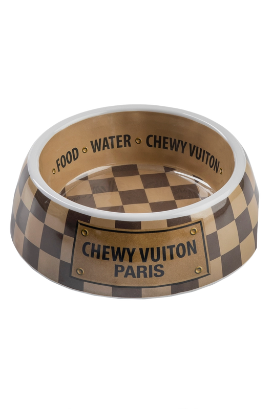 Checker Chewy Vuiton Single Bowl Small - Dog Bowls & Feeders - Shoptiques