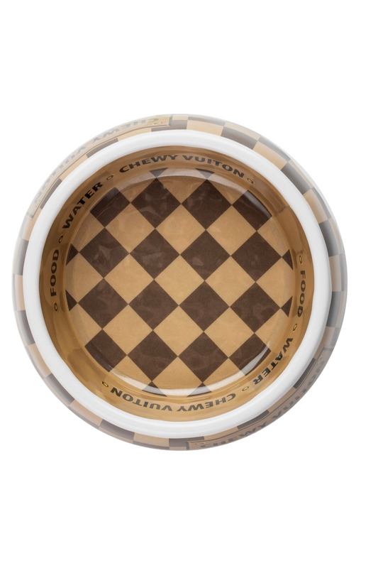Checker Chewy Vuiton Single Bowl Small - Dog Bowls & Feeders - Shoptiques