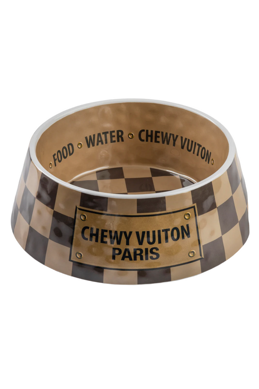 Checker Chewy Vuitton Single Bowl Large - Dog Bowls & Feeders - Shoptiques