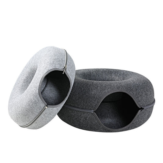 Four Seasons Woolen Felt Cat Tunnel Bed Interactive Toy Grey