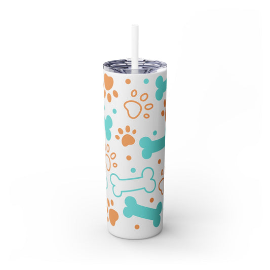 Puppy Pattern Skinny Tumbler with Straw, 20oz