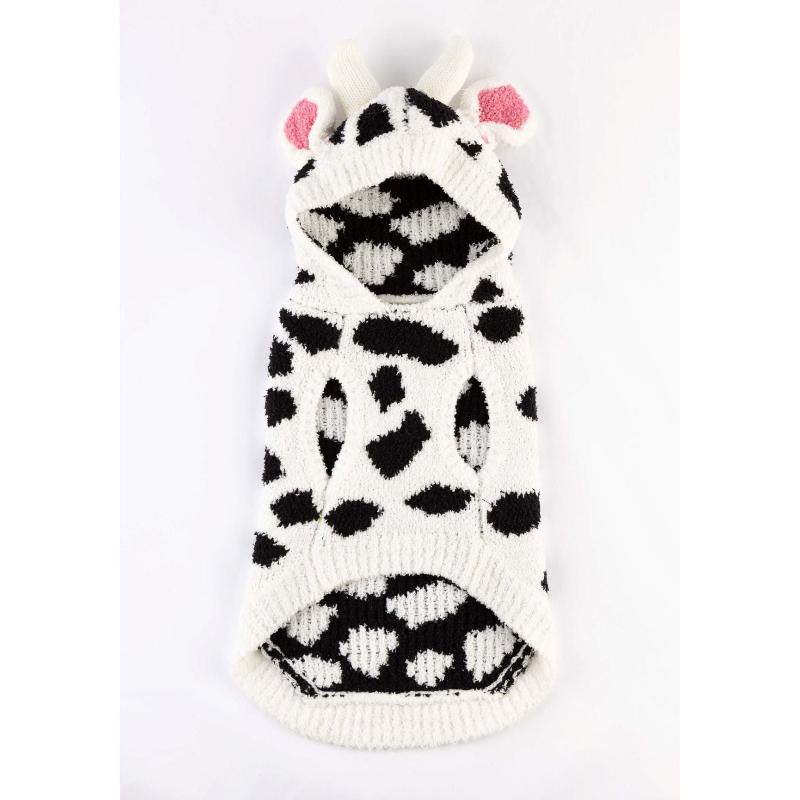 Chenille Cow Hoodie Dog Sweater