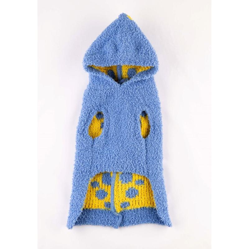Chenille Blue Dinosaur Hoodie Dog Sweater