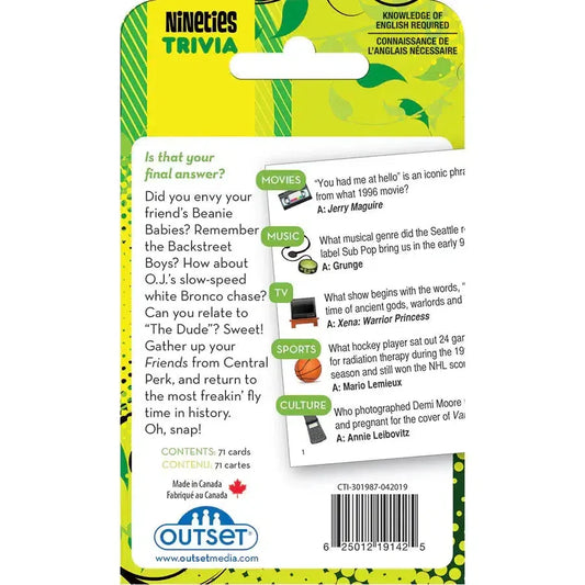 1990s A Decade of Trivia Card Game Outset