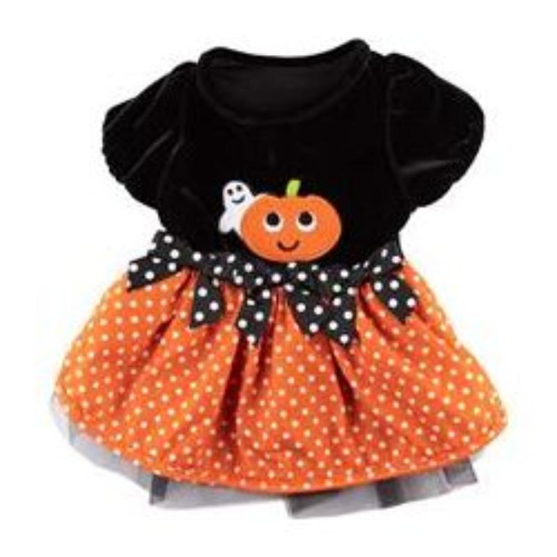 Fall Halloween Orange Pumpkin Ghost Velvet Polka Dot Dog Dress
