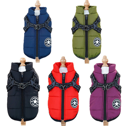 Pet clothing waterproof and warm dog cotton coat winter skiing suit chest and back integrated cotton vest - Purrfect Pet Kingdom