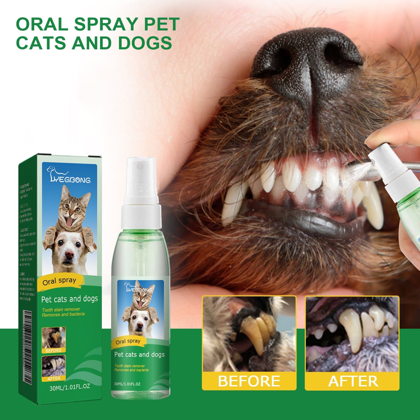 Pet Tooth Deodorizer Spray, Cats And Dogs Universal Mouth Cleaning Breath Freshening Spray - Purrfect Pet Kingdom