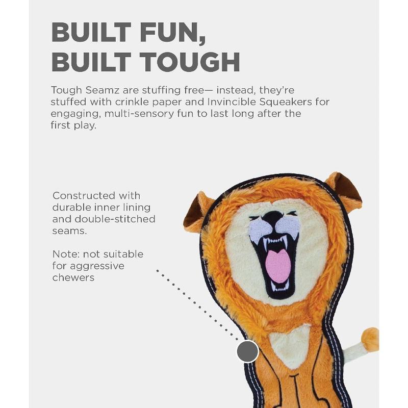 Tough Seamz Lion Durable Plush Dog Toy - Med