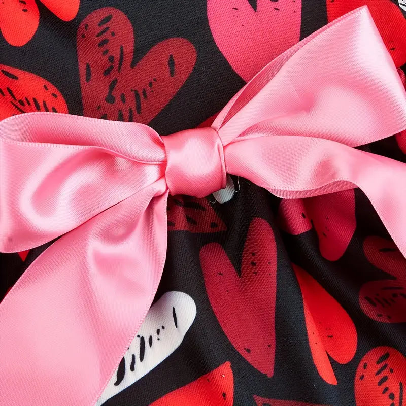 Festive Hearts Print with Pink Bow Pet Dress