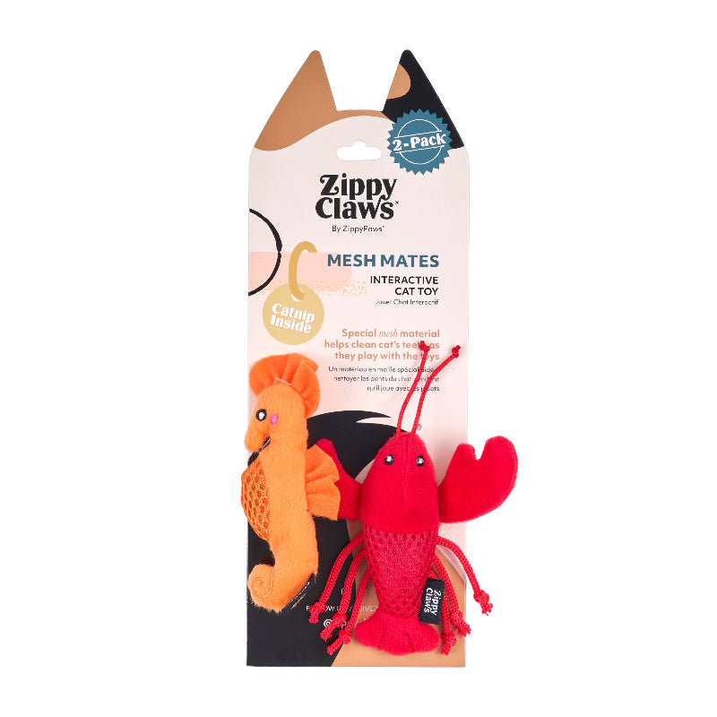 Seahorse and Lobster Mesh Mates Plush Cat Toy Set - 2 Pack