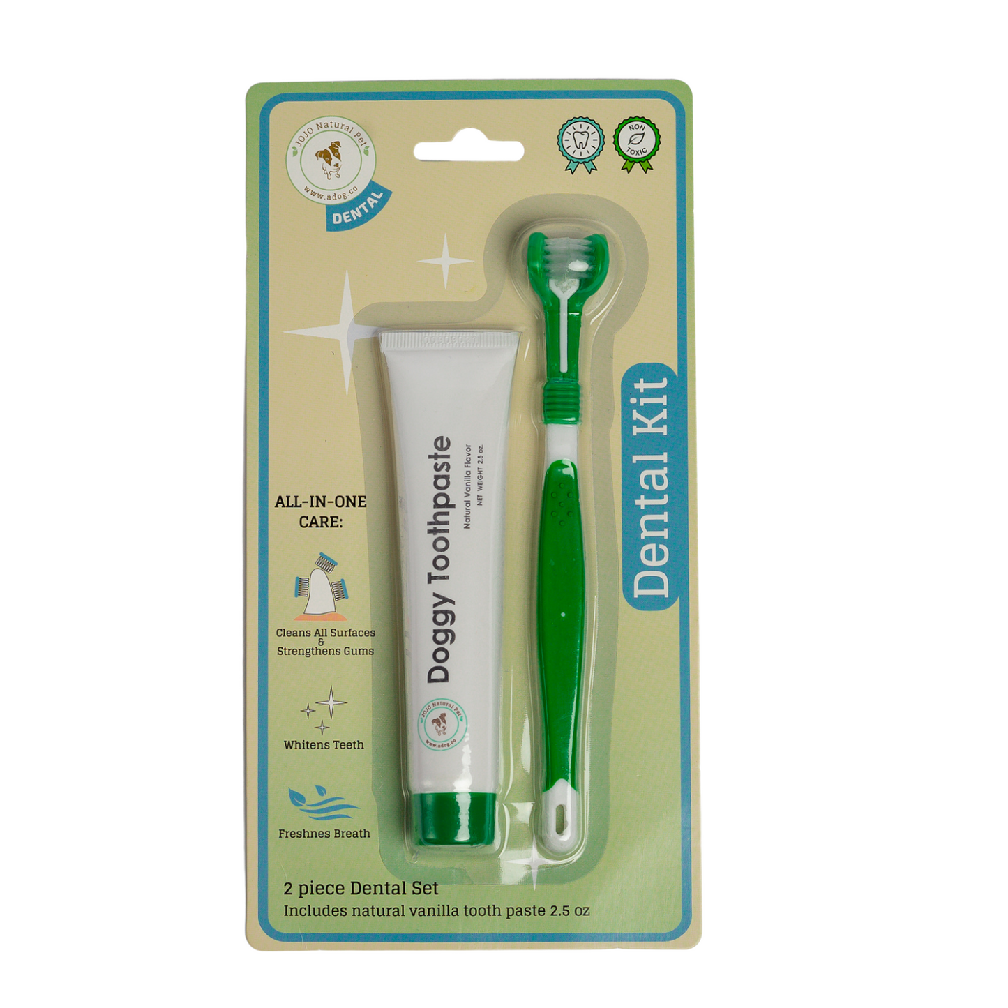 Dog Toothbrush - Triple Headed Brush & Natural Toothpaste Kit