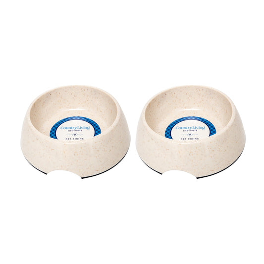 Country Living Set of 2 Natural Fiber Dog Bowls – White Swan - Purrfect Pet Kingdom