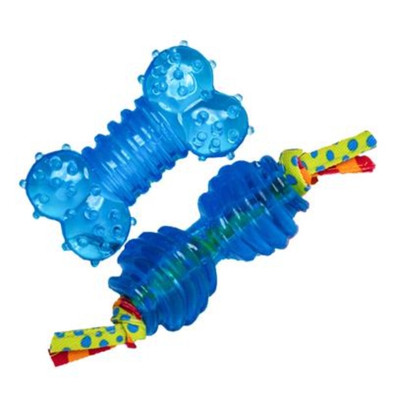Mini Orka Chew Pair Bone & Dumbbell Dog Toys - 2 Pack