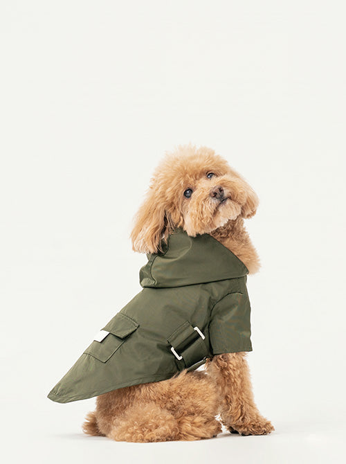 Bowery Raincoat Green Dog Apparel Premium Pet Supply Premium - detail view