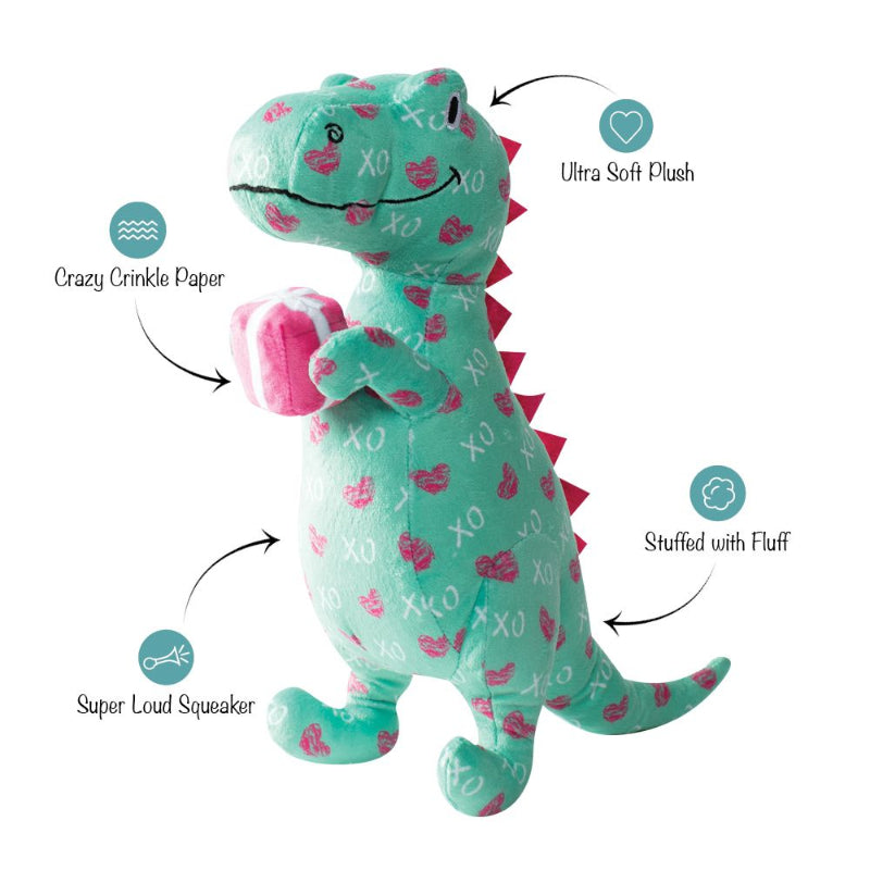 XO Rex Hearts Plush Dog Toy