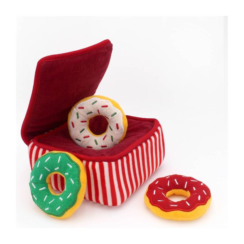 Holiday Burrow Donutz Box Plush Dog Toy Set - 4 Pc
