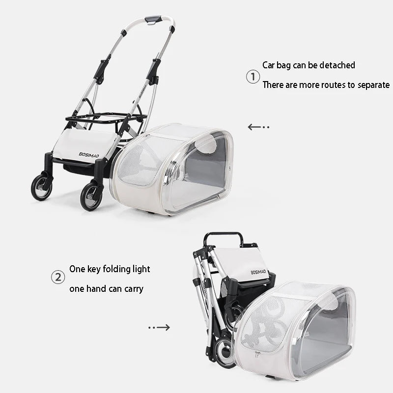 Fashionable Pet Dog Cats Four Wheeled Cart Lightweight Foldable Separable When Going Out Small Medium-Sized Pets Dog Stroller - Purrfect Pet Kingdom