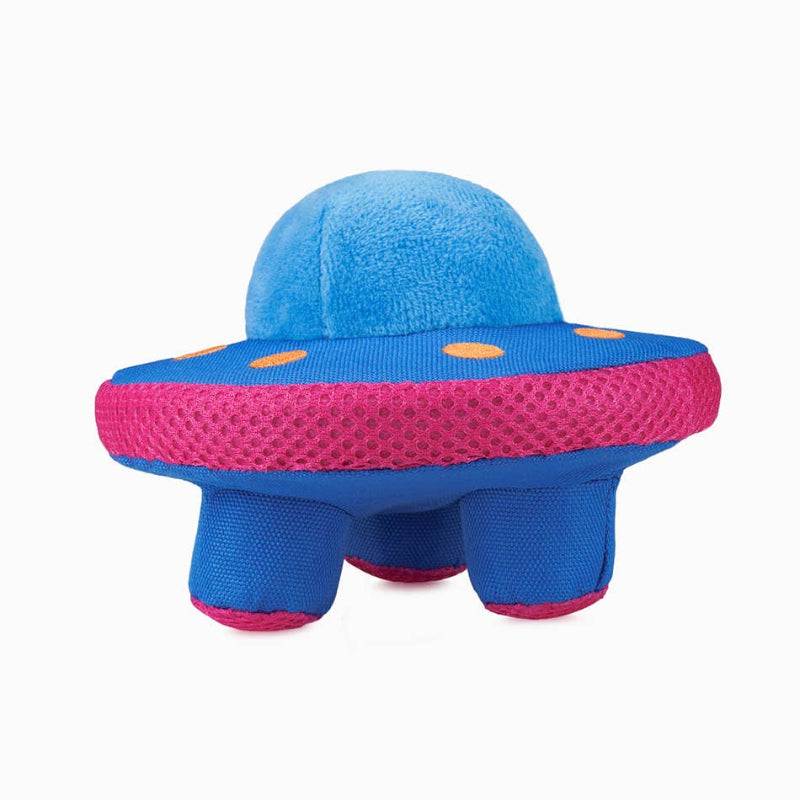 Space Paws Blue Pink UFO Plush Dog Toy