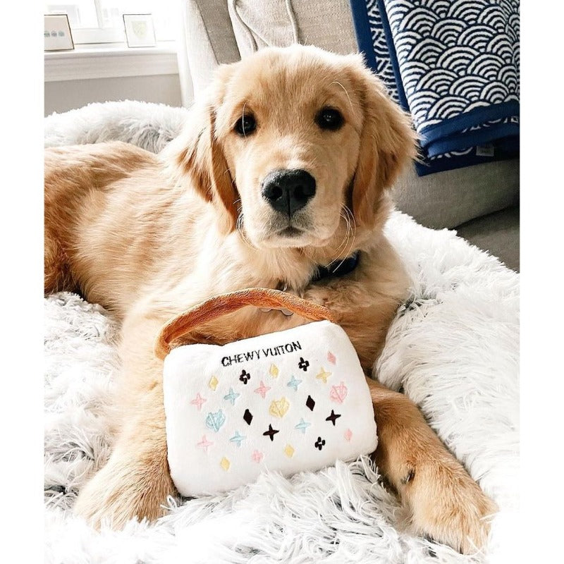 White Chewy V Handbag Plush Squeak Dog Toy - 3 Sizes